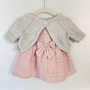 Cat&Jack Light Pink Easter Dress 3-piece set with Gray Cardigan size 3-6M